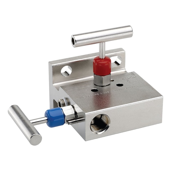 2 Valve Manifold, Hard Seat, 1/2 NPT Female x 1/2 NPT Female, 316 SS, 0.156" Orifice